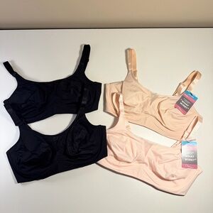 Lot of 4 Olga Warners 36D Bras 2 @ Black 1 NEW Nude 1 NEW Pink Flex Revolution